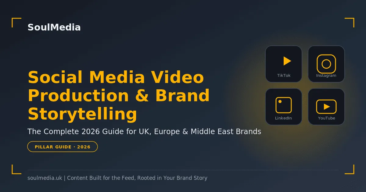 Social media video production and brand storytelling guide by Soul Media, showing TikTok, Instagram, LinkedIn and YouTube content tiles.